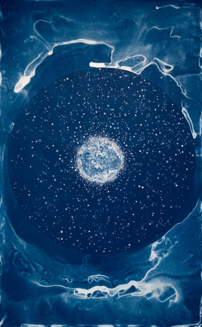 Lia Halloran The Globular Cluster, after Ceclia Payne, 2017 Cyanotype on paper, painted negative on paper 76 x 76 inches