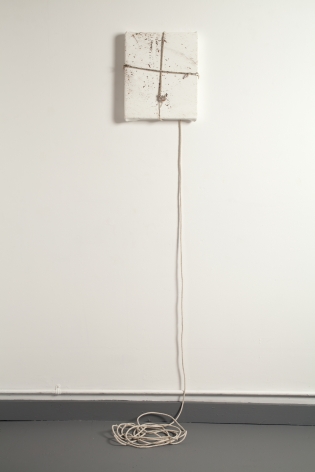 Margie Livingston Dragged Painting, Small, 2016 Acrylic paint, rope, dirt ​60 x 12 x 10 in.