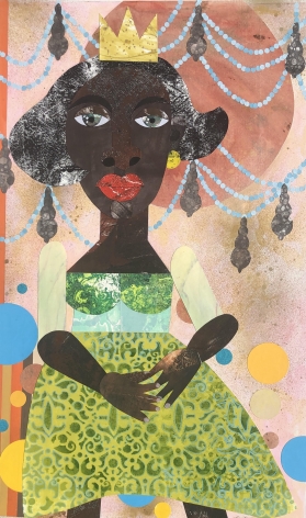 Evita Tezeno A Queens Place is at the Ball, 2019, Mixed media collage on ragboard, 31 x 18.5 in.