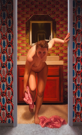 Laura Krifka, "Woman Drying Herself," 2019, oil on canvas, 65 x 40 inches