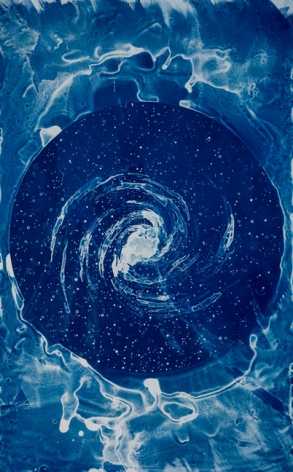 Lia Halloran Spiral, after Jocelyn Bell Burnell, 2016 Cyanotype print, painted negative on paper  40 x 25 in.