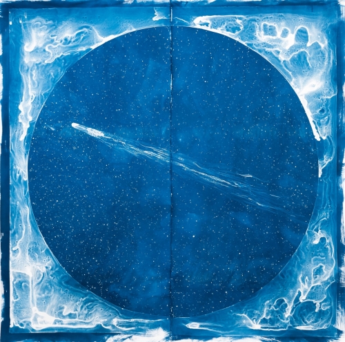 Lia Halloran, Comet, after Annie Jump Cannon, 2017, Cyanotype print, painted negative on paper, 76 x 76 in.