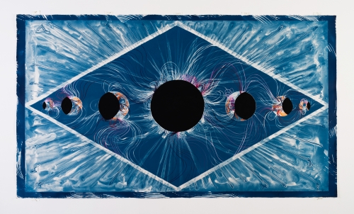 Lia Halloran
Eclipse Prototype, 2021
Cyanotype on paper from painted negative, acrylic and ink
44.5 x 76 in.