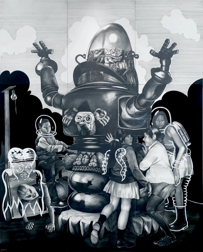Hugo Crosthwaite
Robotlicue, 2013
Acrylic, graphite, on matt board
120 x 96 in.
